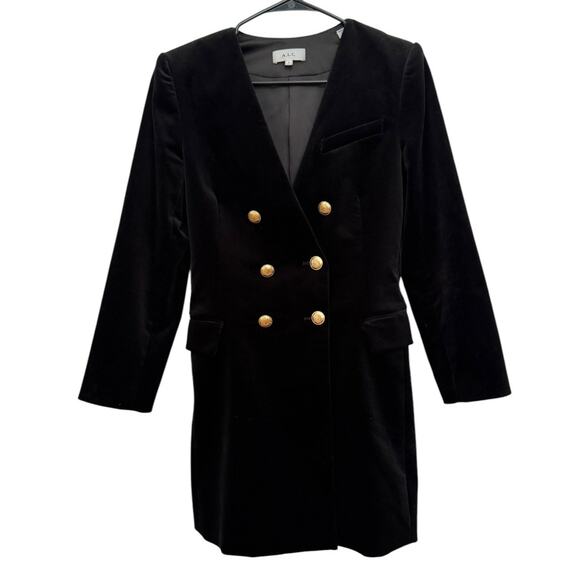 A.L.C Chelsea Velvet Jacket Mini Dress V neck in black with gold buttons size 6 - Picture 2 of 15